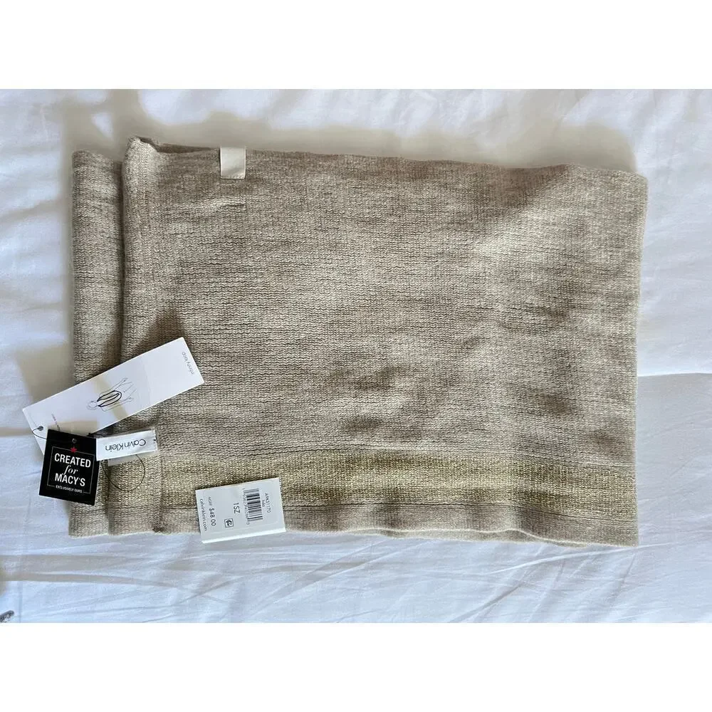 Calvin Klein Women’s Infinity Scarf in Tan Beige and Metallic Gold One Size NWT